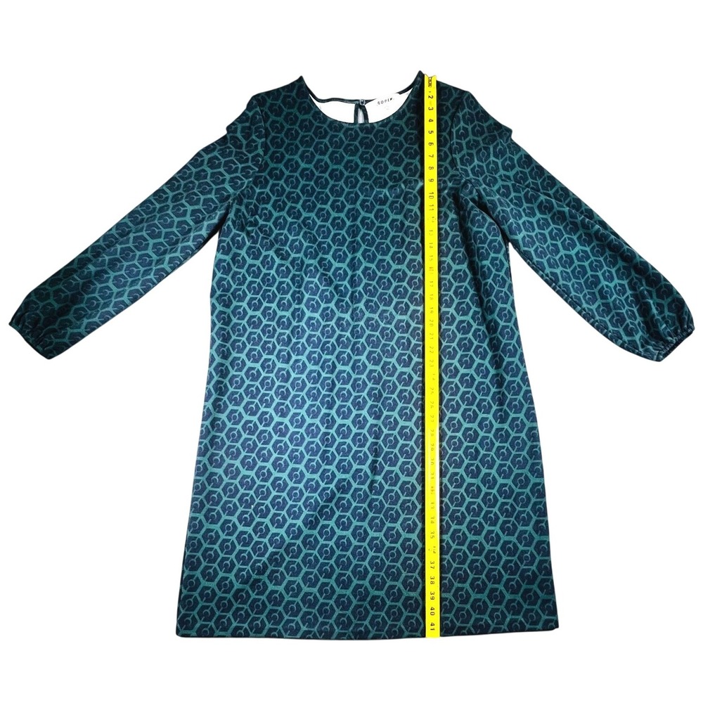 Boden Retro Shift Dress Blue Green Geometric Print Long Sleeve Size 16/18L Mod - Picture 11 of 13